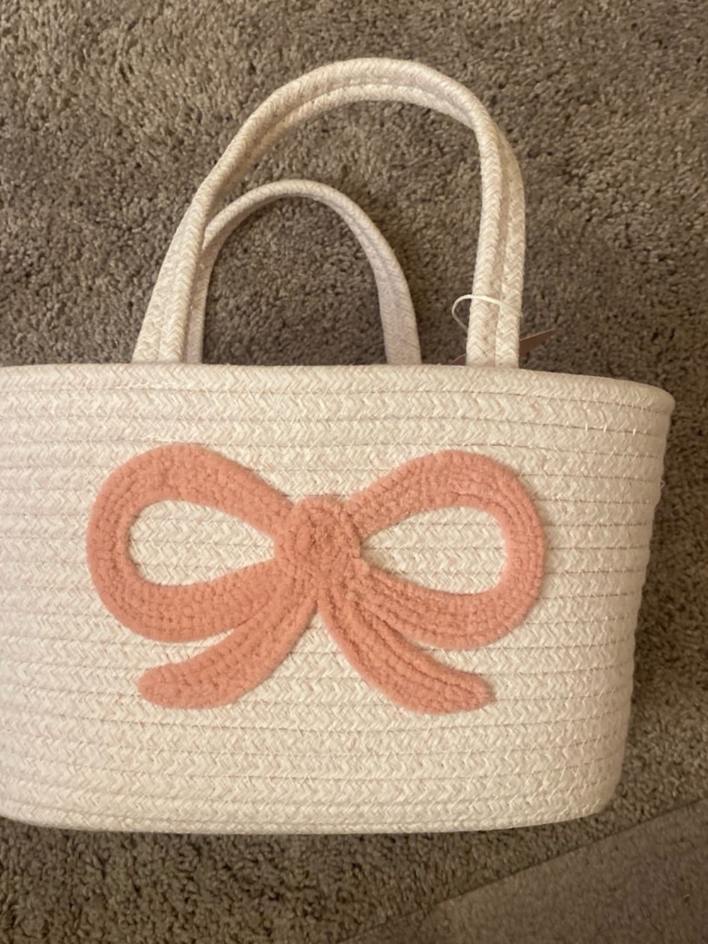 Cream & pink woven basket with pink bow #basket #bow